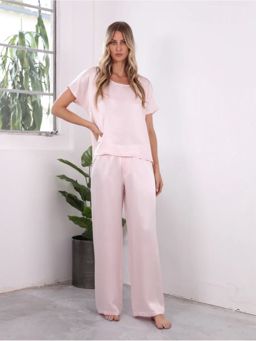 Pj Harlow Women’s Jolie Satin Pants With Rib Waistband And Adjustable Drawstring
